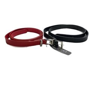 NWT Ellen Tracy Set of 2 Leather Belts Silver Buckle Detail Size Large Black Red